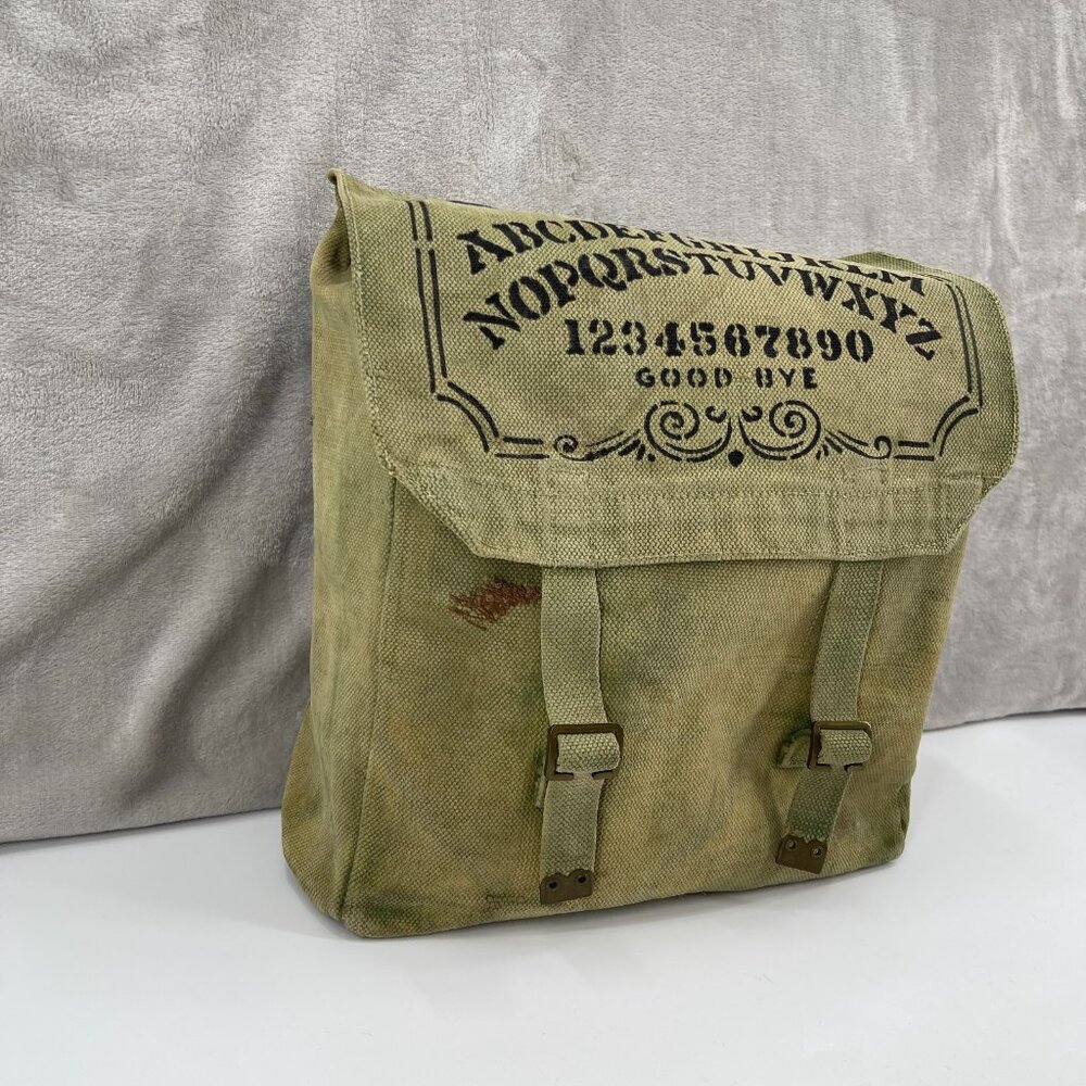 Vintage Military Custom Painted Ouija Board Canvas Messenger Bag Distressed - Picture 4 of 13